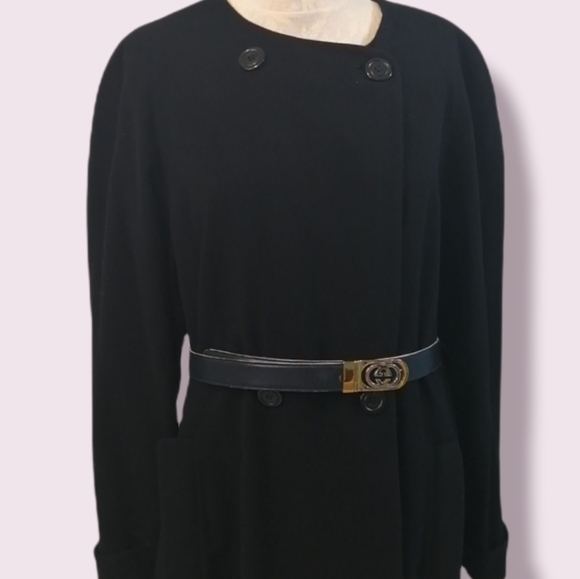 Louis Feraud Wool Angora Long Black Winter Coat Size 12 - Picture 4 of 15